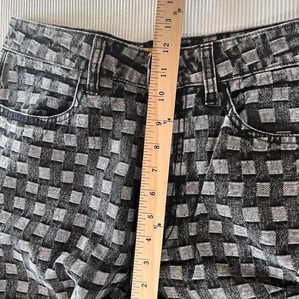 Round Two Basket Weave Checkerboard Denim Jeans Black Grey Mens 30 NEW